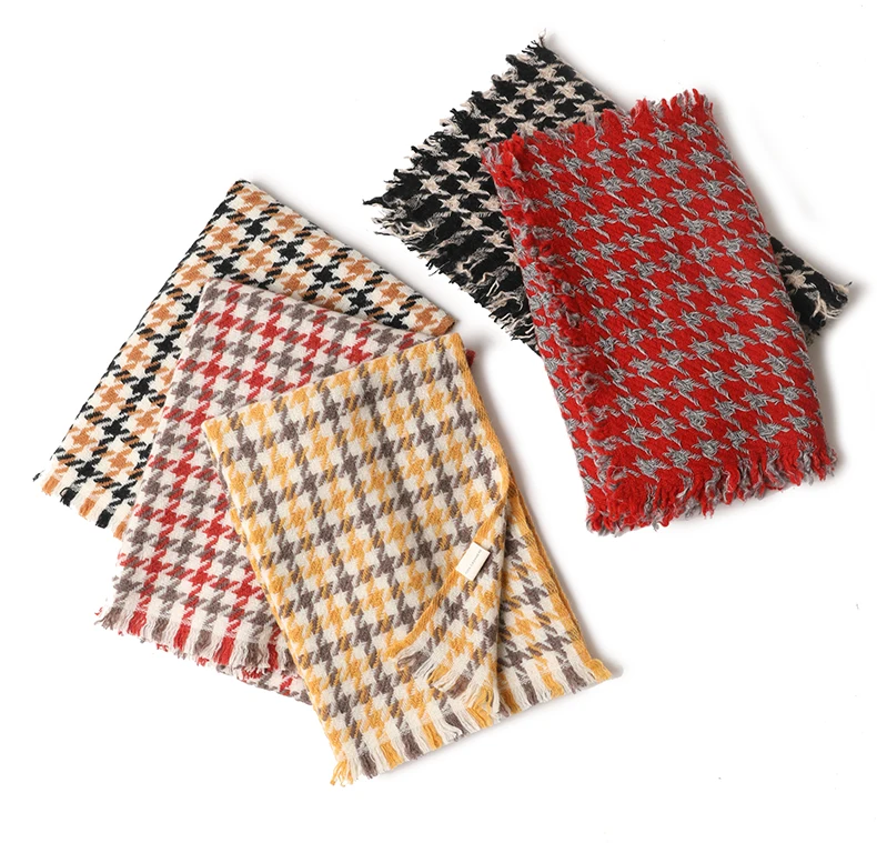 2021 Winter cashmere houndstooth Scarf inner mongolia custom logo men women winter luxury cashmere designer scarf