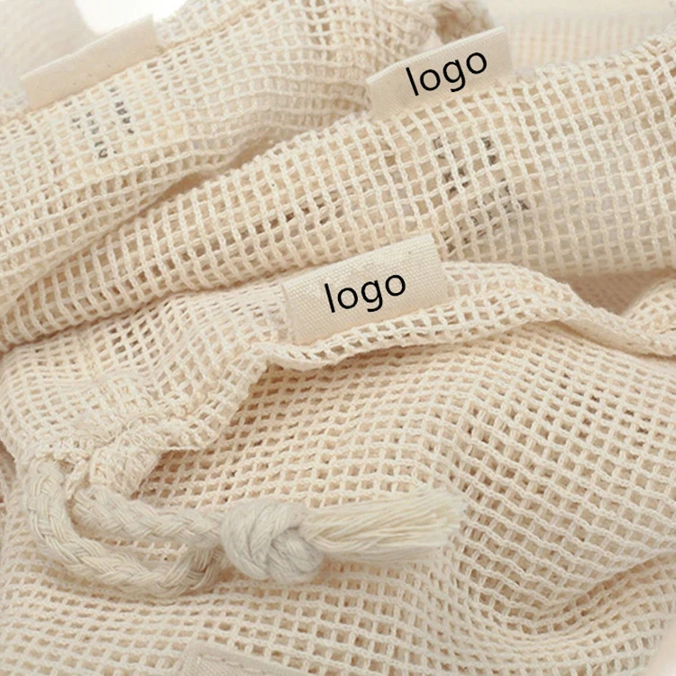 custom biodegradable eco friendly organic cotton reusable mesh produce bags set for fruits and vegetables, bolsas para verduras