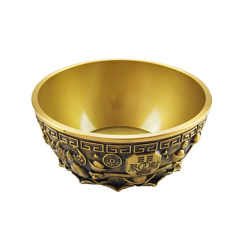 Customize design home fortune ornament metal product Chinese traditional copper gold rich brass bowl fengshui ornaments product