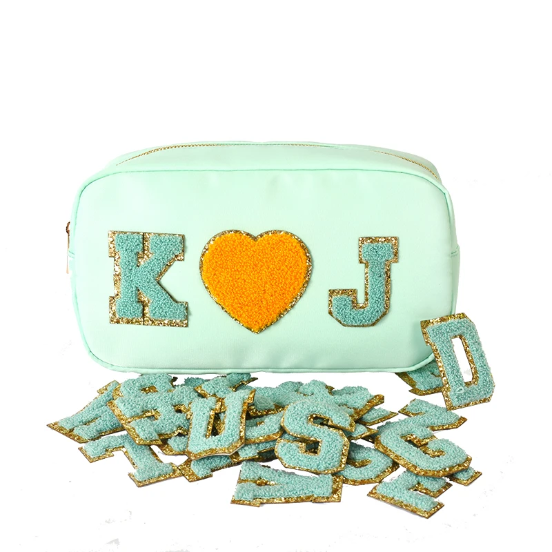 Personalized  Makeup Bag In Stock S/M/L/XL Size Travel Towel Embroidery Chenille Patches Logo Waterproof Cosmetic Bags