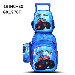 factory fashion original cartoon character design 16 inch trolley school bag set with lunch box and pencil case