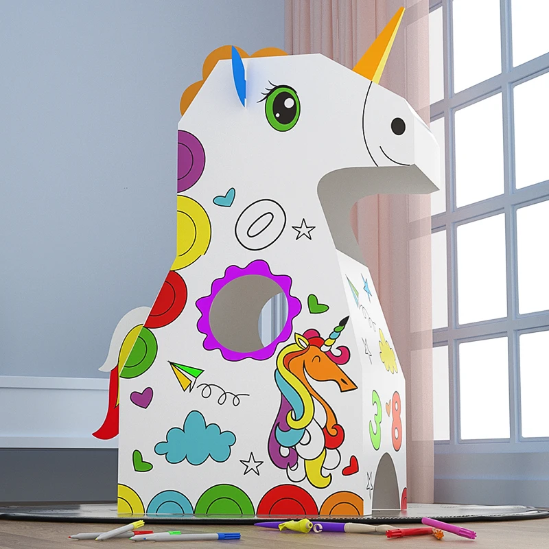 Kids Eco-friendly Painting 3D DIY Creative  unicorn Doodle Cardboard Toys