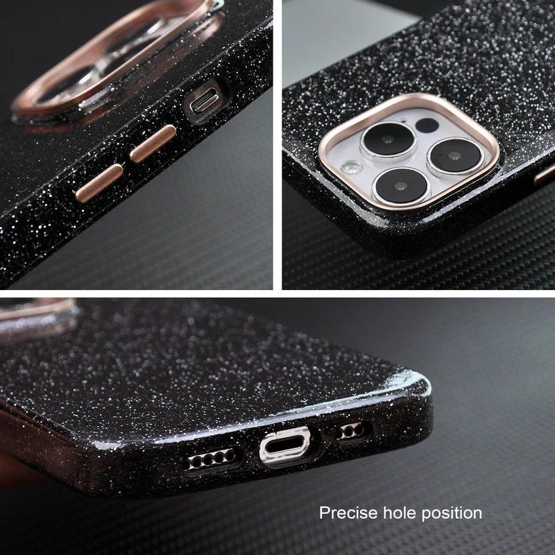 Bling Glitter Gradient PU Leather Phone Case Decorations Soft Composite Leather Mobile Phone Cover for iPhone 15 14 13 Pro Max