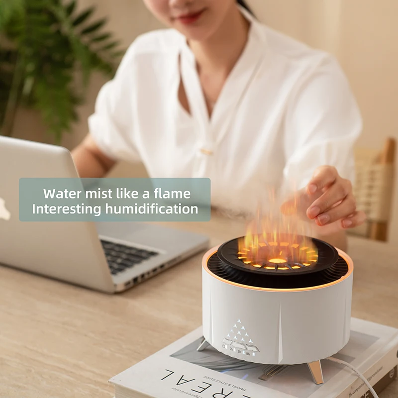 SHOUMING Volcano Flame Aroma Diffuser Scent Diffuser Fire Humidifier Essential Oil 130ml Hotel Volcano Vaporizer Water Volcano