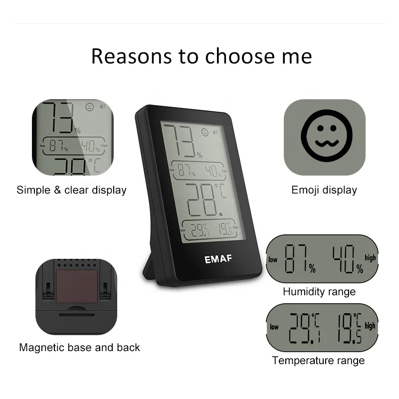 Измеритель влажности и температуры EMAF комнатный цифровой, прибор для измерения влажности и освежения, 15 секунд