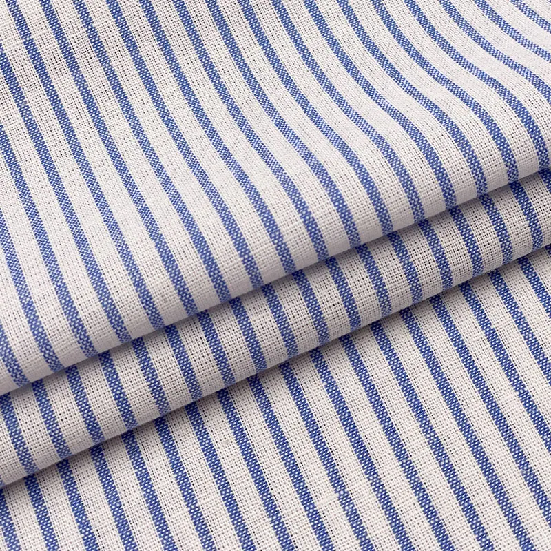 South America customized color thin stripe plain yarn dyed mixed cotton linen fabric for shirts clothing