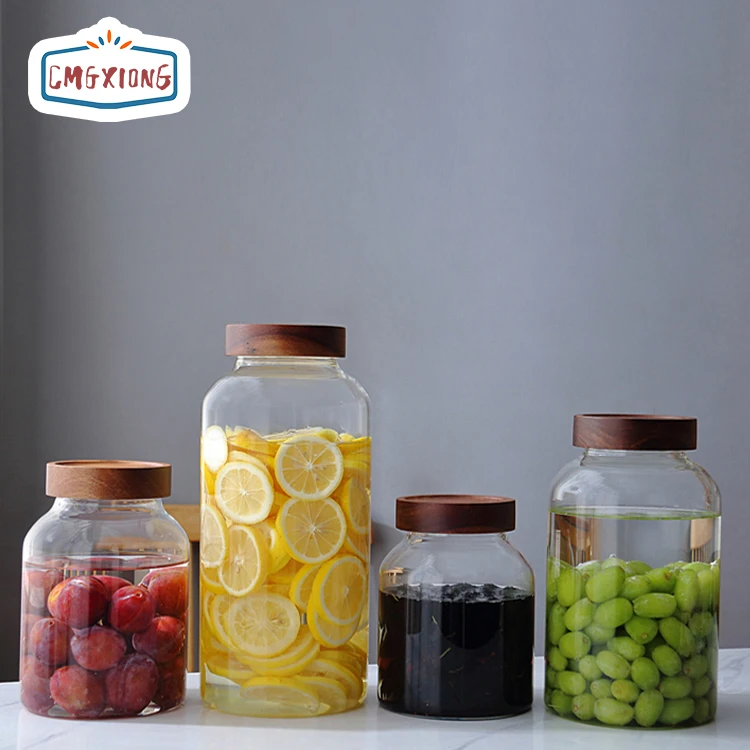 Customized Logo Borosilicate Glass Jar, Food Glass Jar, Sealed With Acacia Wood Lid