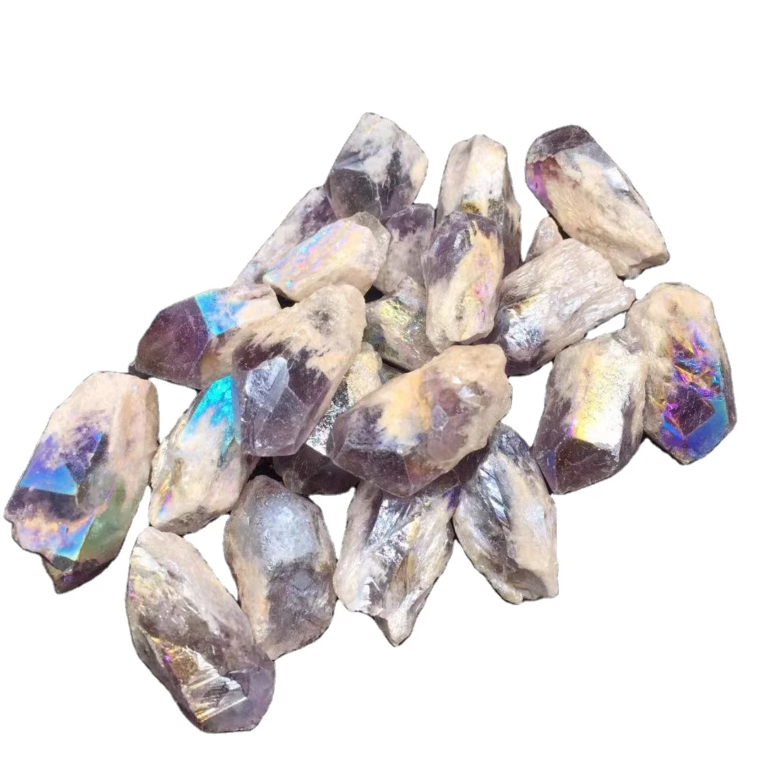 Wholesale Natural Angel Aura Rough Dog Tooth Rainbow Amethyst Quartz Stone