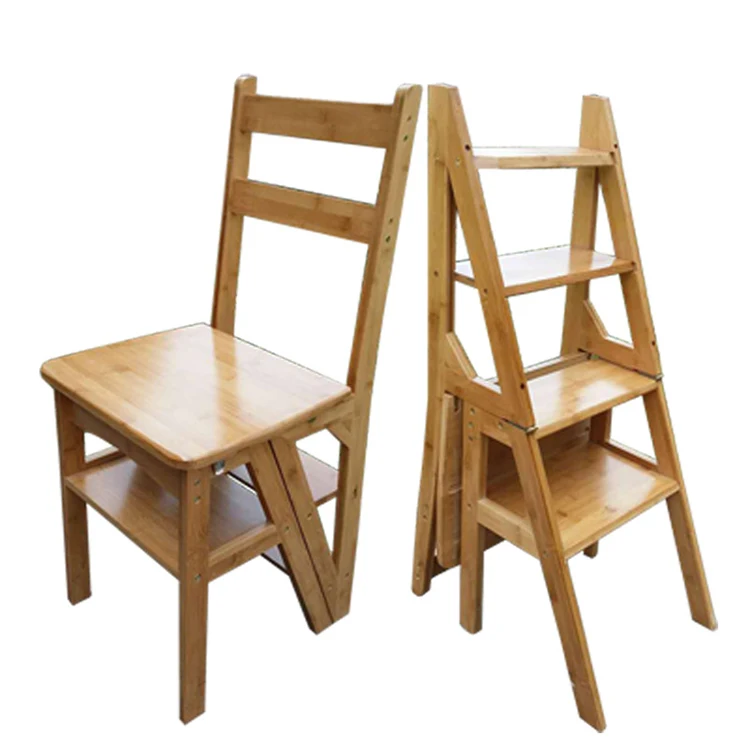 2 в 1 складной бамбуковый трехступенчатый лестничный стул для дома