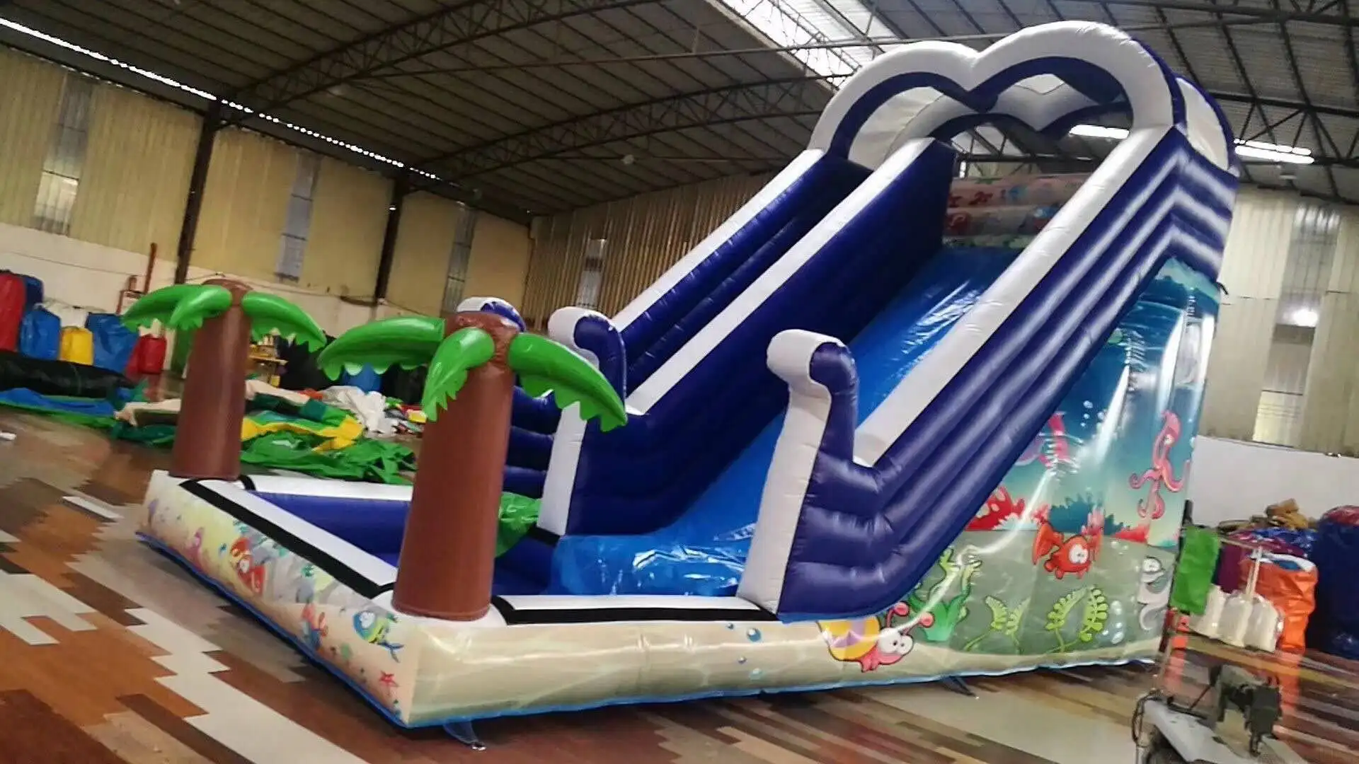 
Backyard above ground pool water slide with pool for children 
