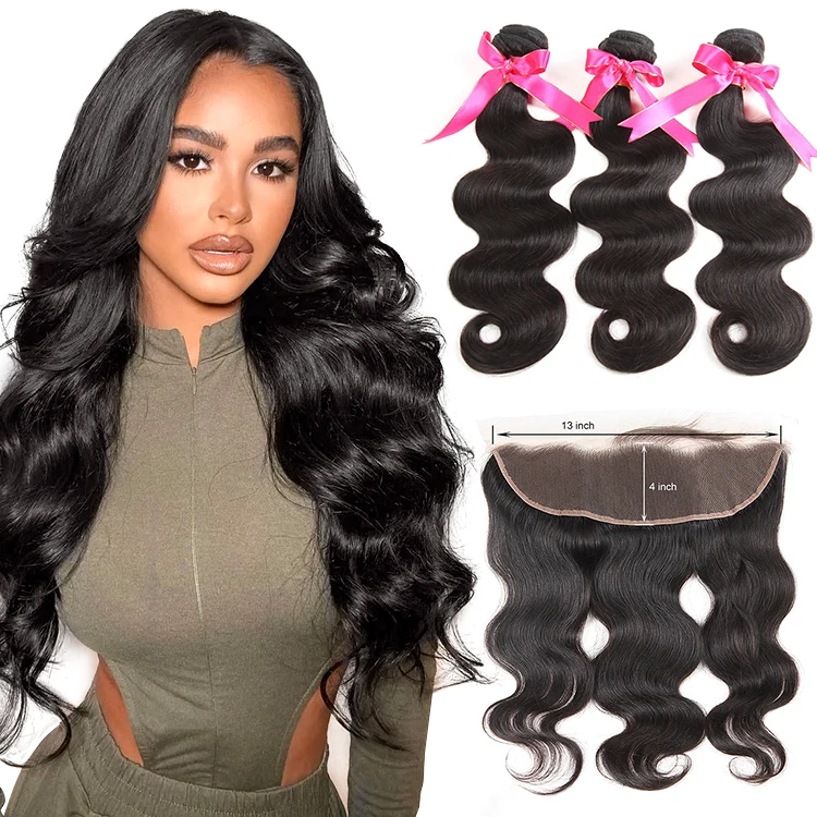High Discounts Xuchang Factory Price Real Mink Brazilian Virgin Hair Unprocessed 3Pcs Hair Bundle With 13*4 Lace Frontal