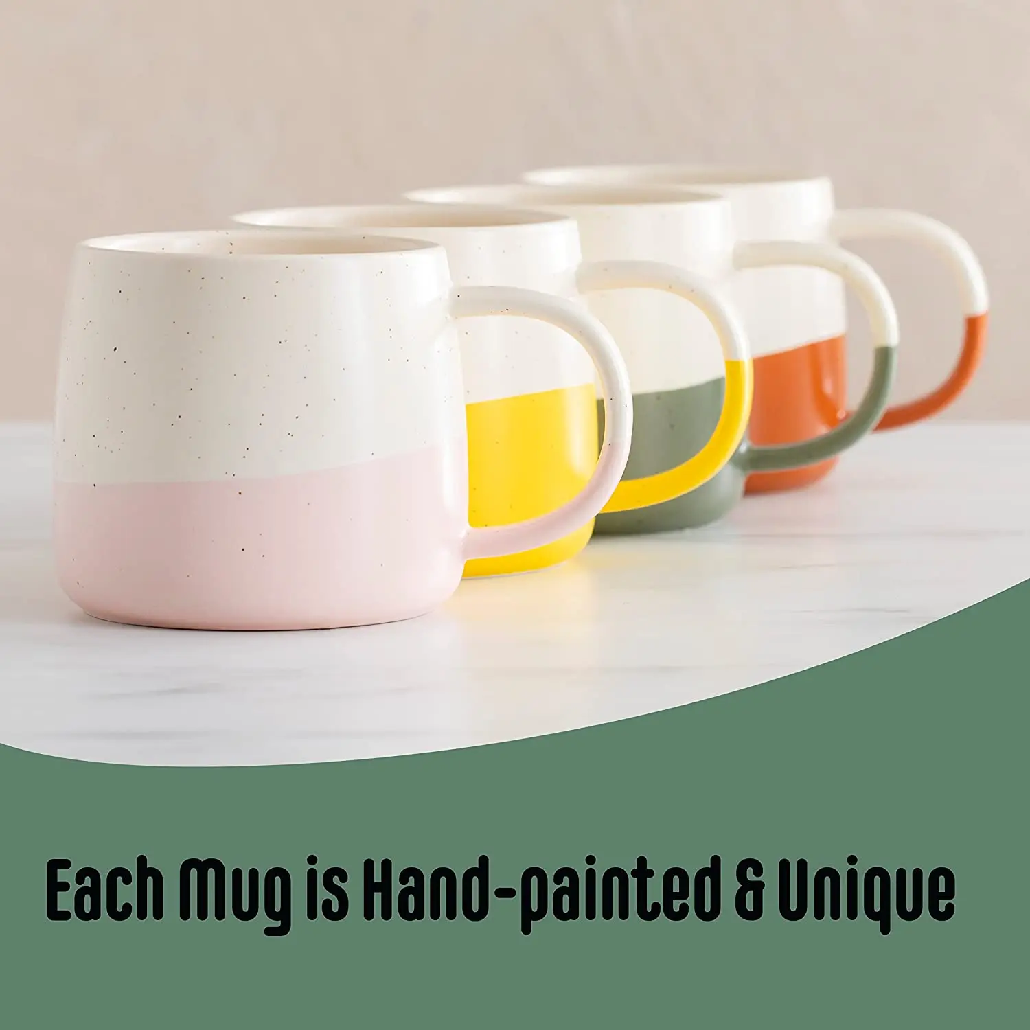 Ceramic Coffee Mugs Set of 4 - Large Stoneware Cups - Hand-painted, Two-tone Glazed Mug Customized CLASSIC Giveaways HANDGRIP