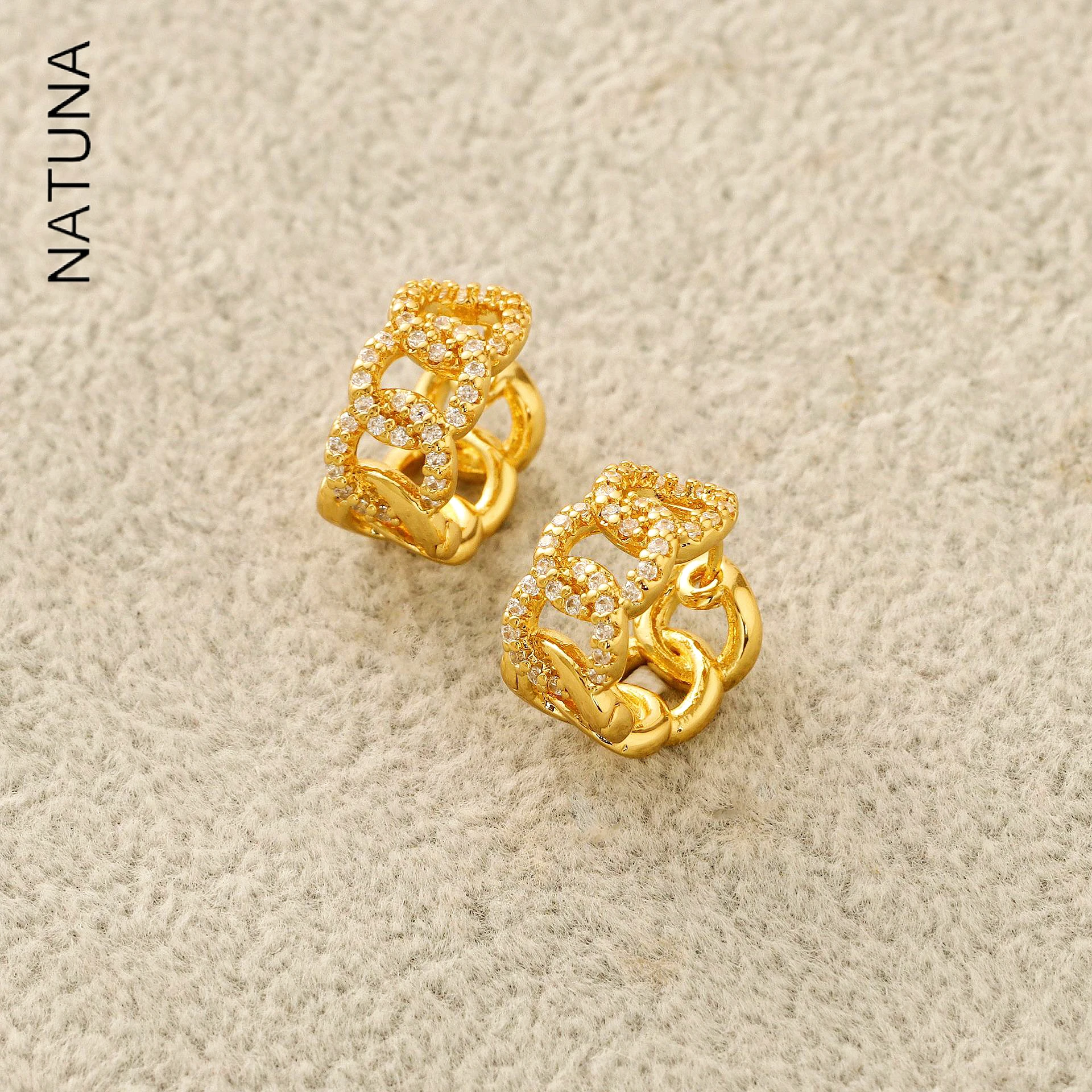 NATUNA 18K Gold Plated Zircon Geometric Diamond Stud Statement Hoops Earrings Jewelry for Women