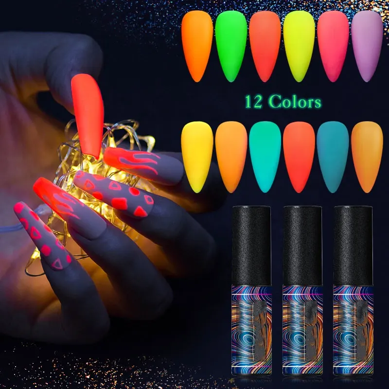 Nail Gel Glow In Dark Fluorescent Neon UV LED Semi Permanent Soak Off Gel Varnish Lighting In Night Nail Art