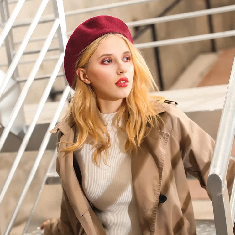 ODM Factory Wholesale Customized Boina Quality Cheap Price Solid Color Plain Barett Cap Autumn Warm Wool Beret Hat