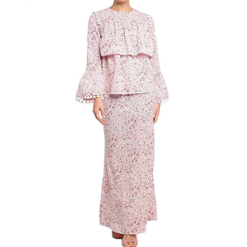Оптовая продажа, модный дизайн, двухслойный расклешенный топ Buju Kurung для женщин