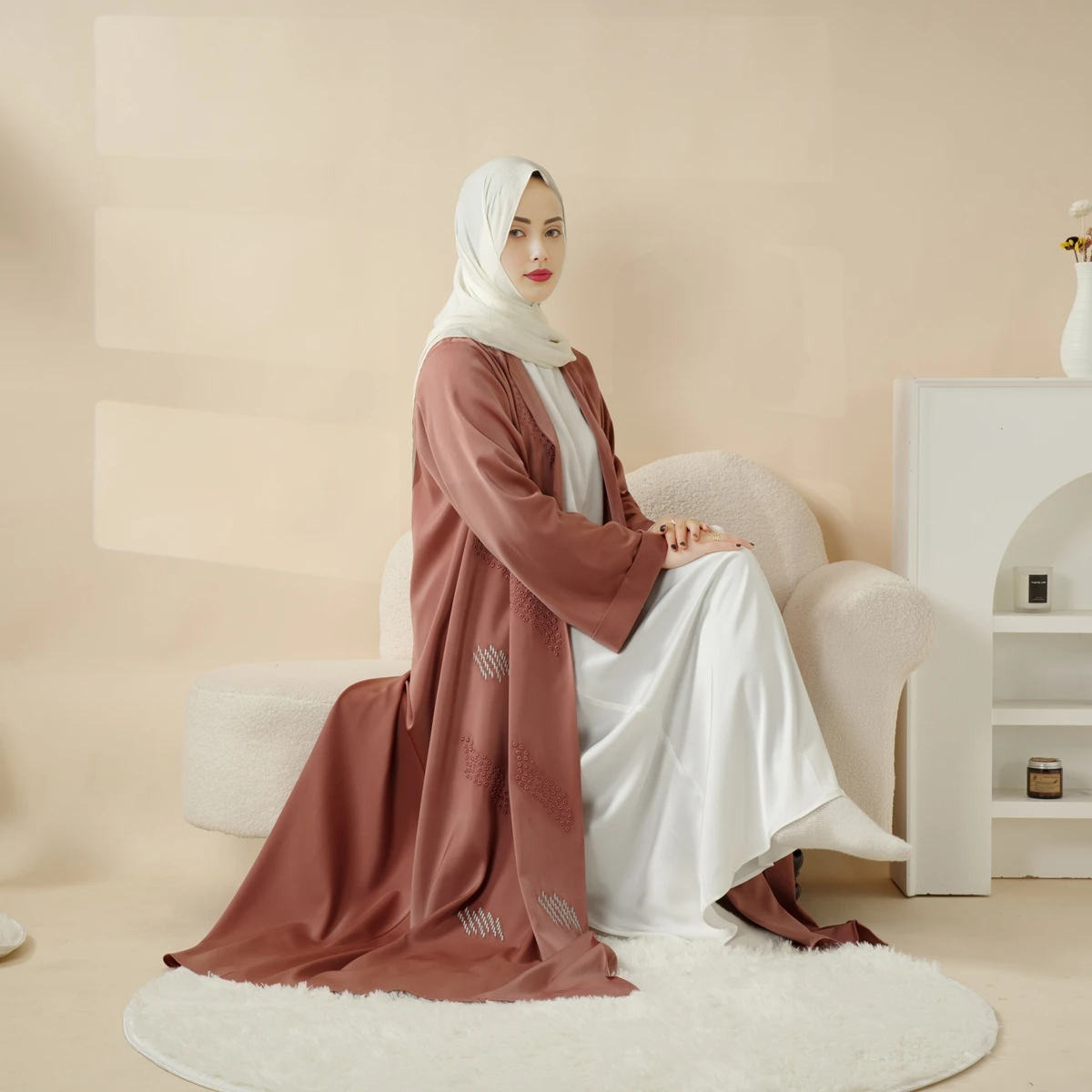 Fashion Design Beautifully Satin Abaya Women Muslim Dress Turkey Evening Dresses Women Kaftan Modest Wedding Dress