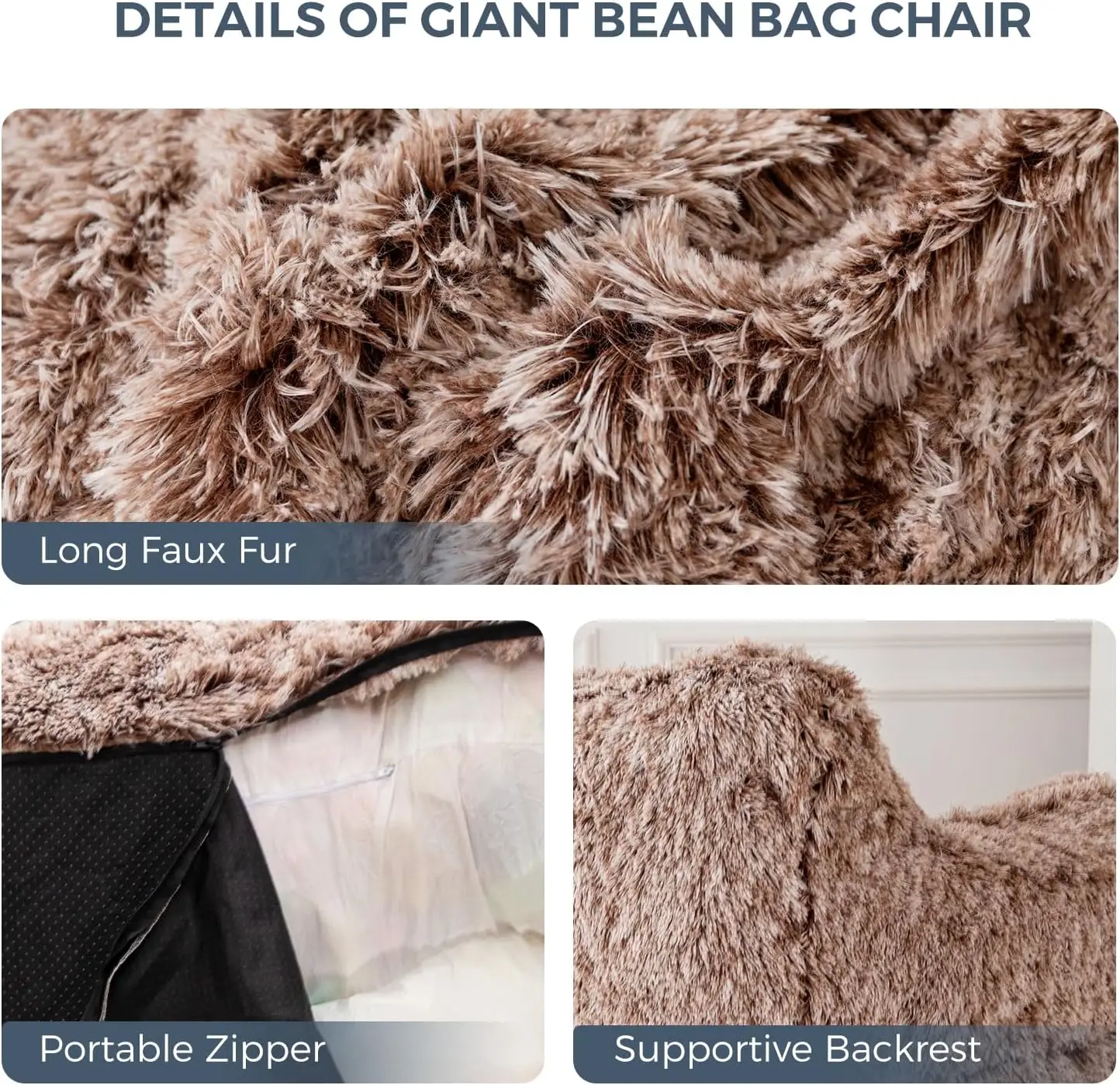 Faux Fur Stuffed Lazy Single Bean Bag Outdoor Sofas Nature Filler Large Living Room Giant Bean Bag Chair For Adults
