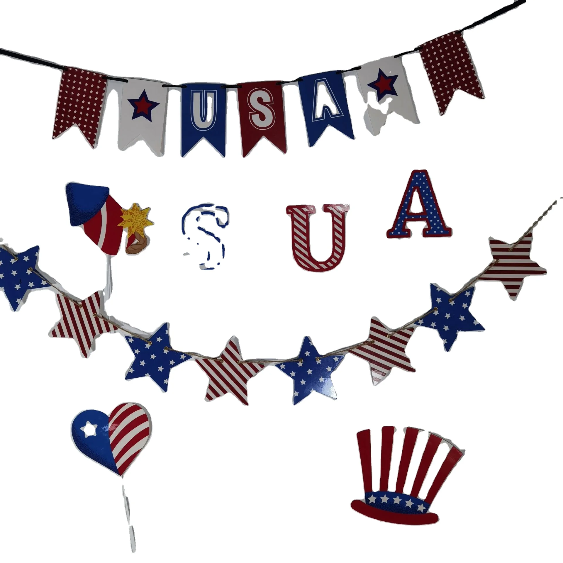 USA Paper Banner USA patriotic bunting 12 flag banner