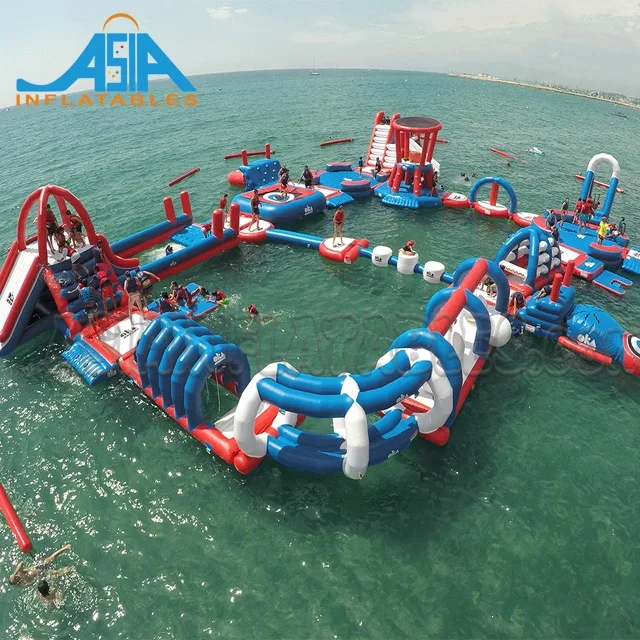 Biggest Floating Aqua Park Playground / Inflatable Water Air Obstacle Course For Business Rental