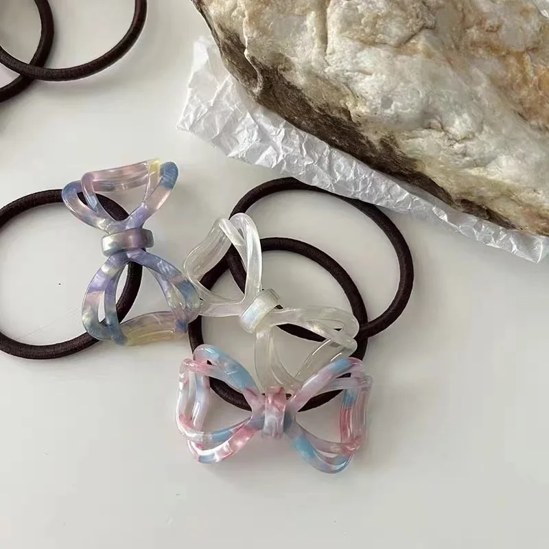 New elegant acetate bow design girls elastic rubber hair ties for thick hair girls Simple fashion elastic band Women Hair rope