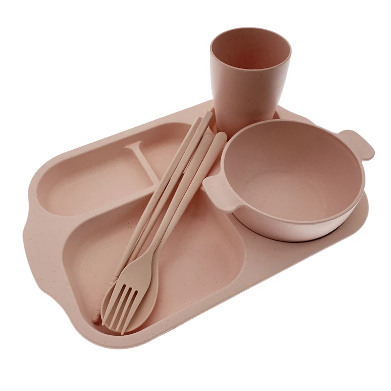 Corporate Promotional Gift Set Custom Wheat Straw 6Pcs Dinner Sets Promotional Business Gifts