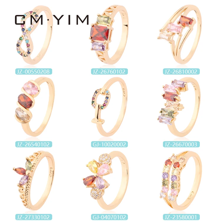 Оптовая торговля золотом 18K покрыты свадебные кольца новый дизайн регулируемые кольцо с золотым покрытием Цвет циркон для женщин ювелирные изделия оптовая продажа