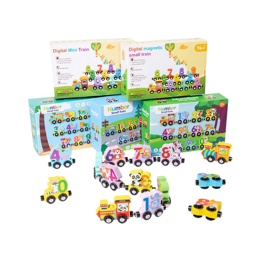 Children Educational train assembly building blocks of magnetic animal dinosaur digital traffic toy car Montessori toys for kids