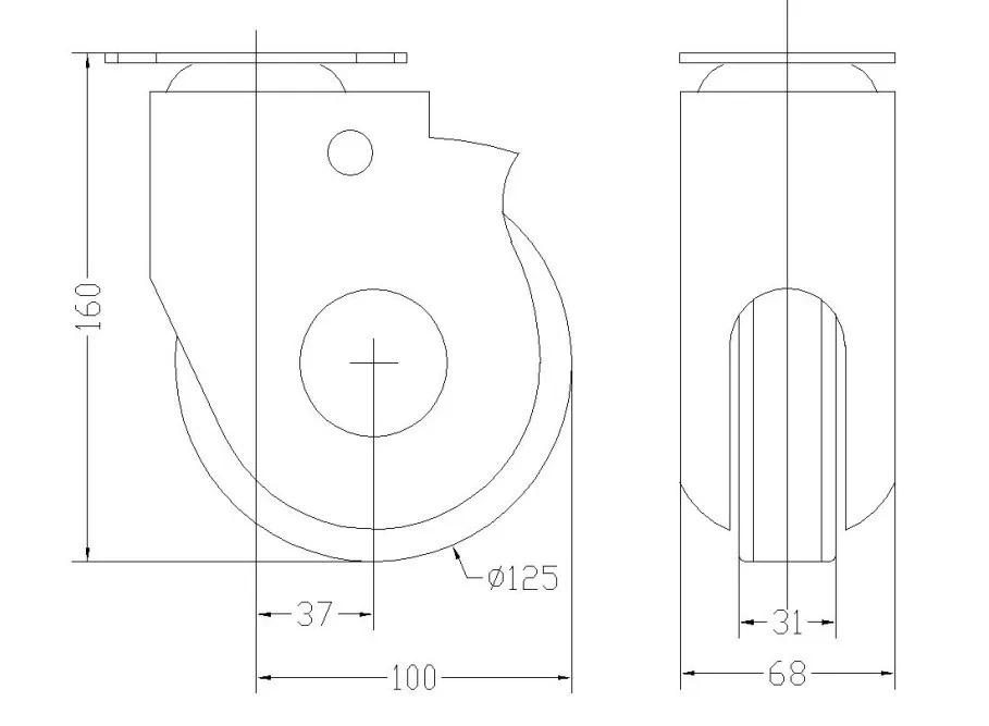 Single tire low noise caster, abrasion resistance castor, chemical and oil resistance central locking swivel wheels china high