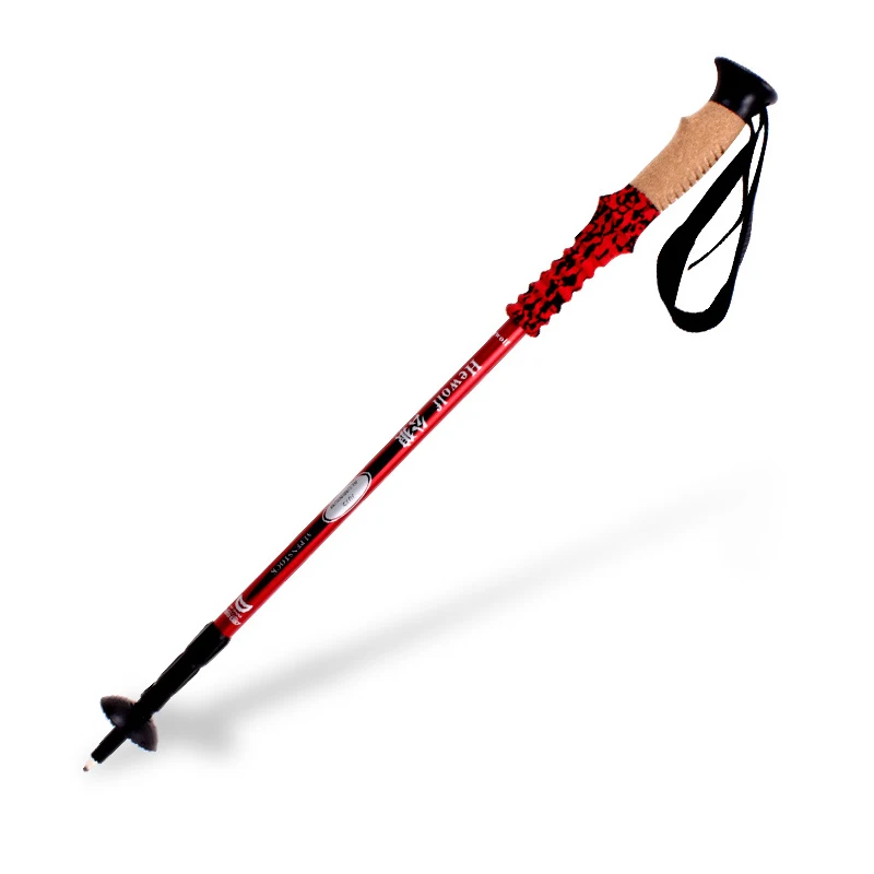 Outdoor walking sticks folding and telescopic climbing stick equipment straight handle ultra-light mountaineering Rod