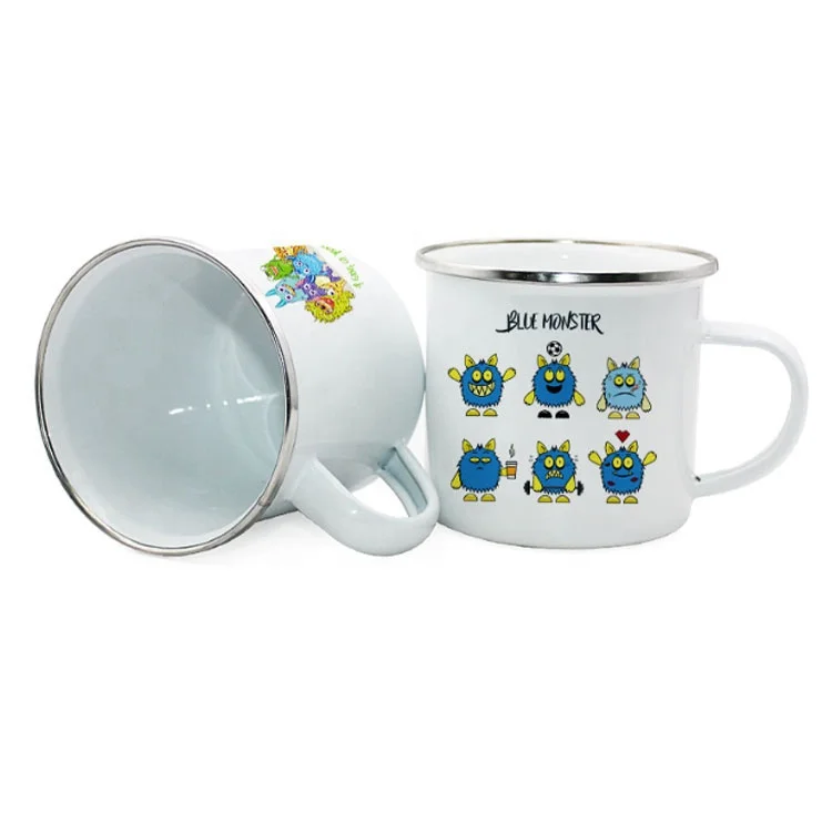 Custom Camping White Logo Printing Metal Enamel Cup