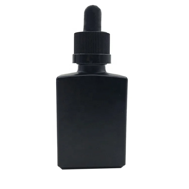 1oz 30ml 50ml 100ml frosted black square rectangle essential oil glass dropper bottle