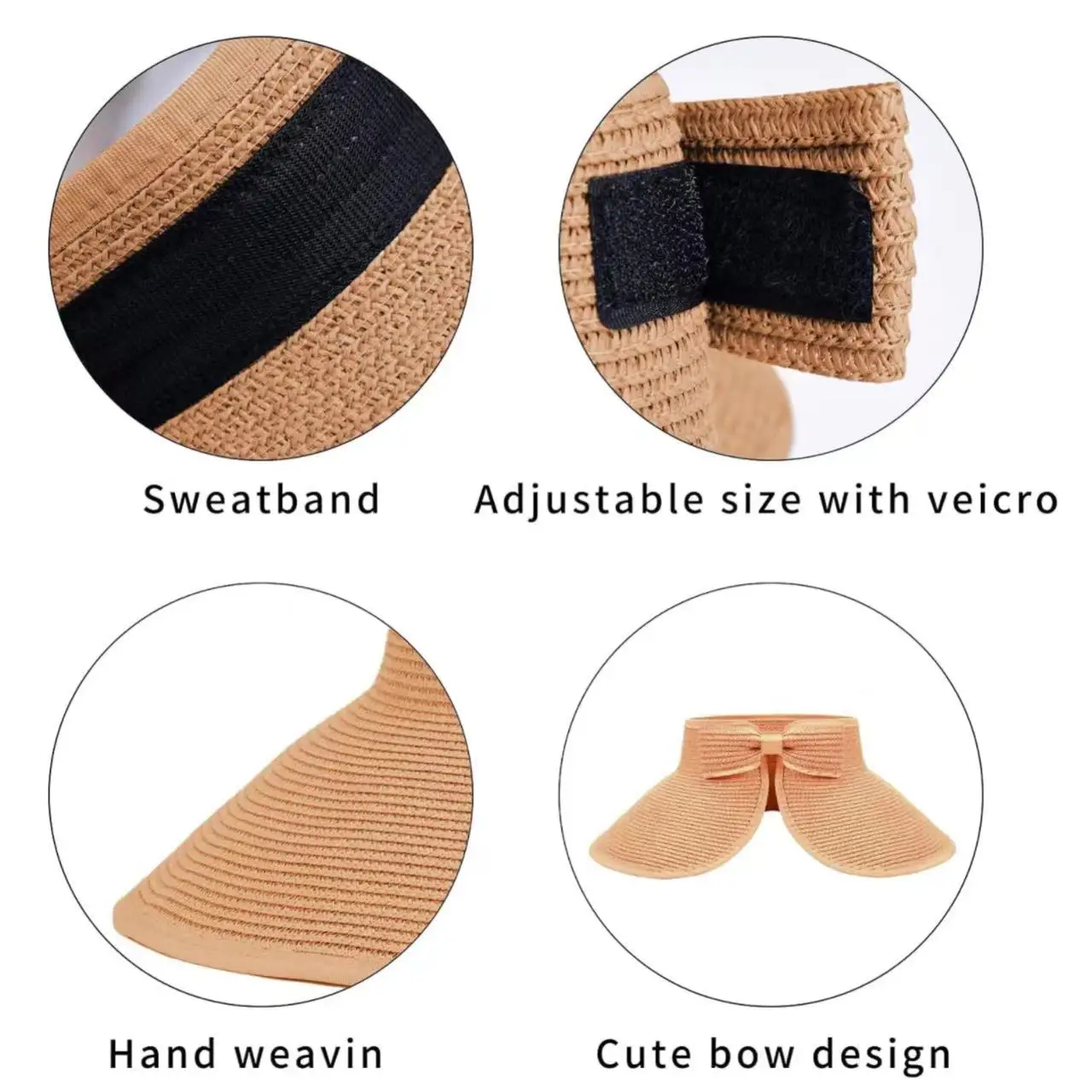 Women Summer Fashion Sun Visor Hats Wide Brim Large Straw Beach Hat For Outdoor