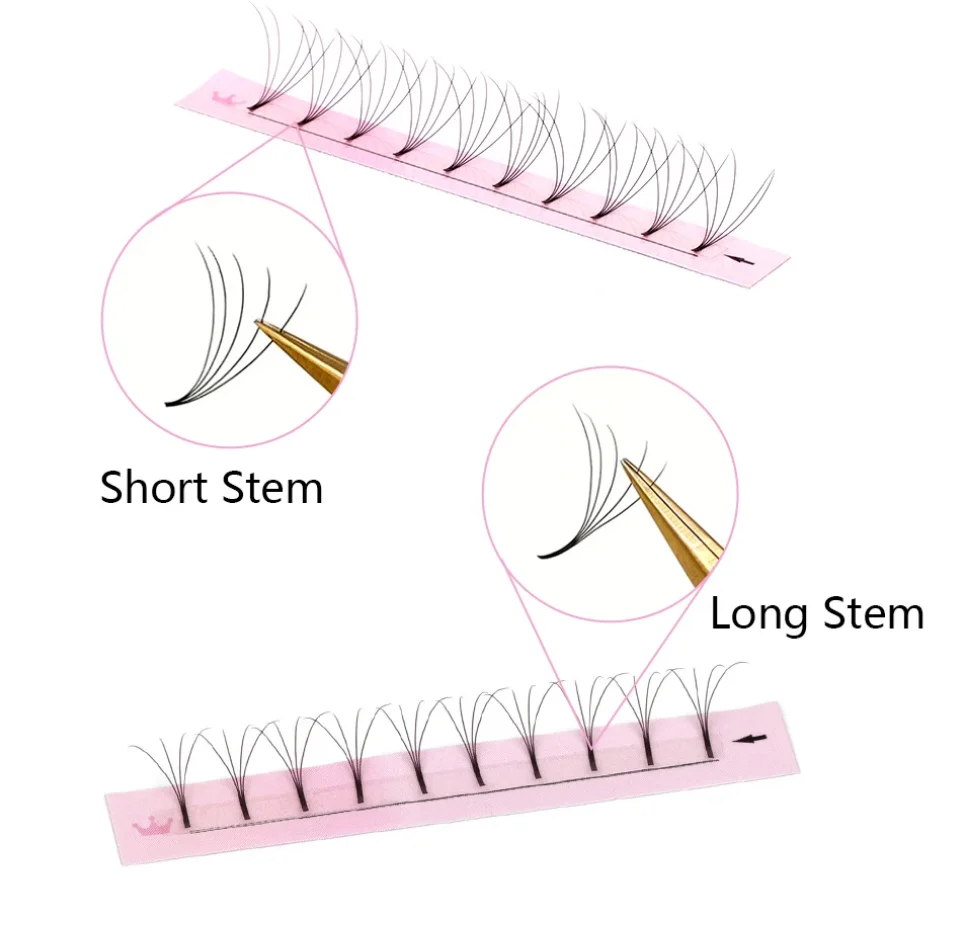 Short Stem Natural soft Korean PBT fibers 0.03 0.05 12mm mega 8d eyelashes 12 16rows 17mm 0.07 long stem premade fans lashes