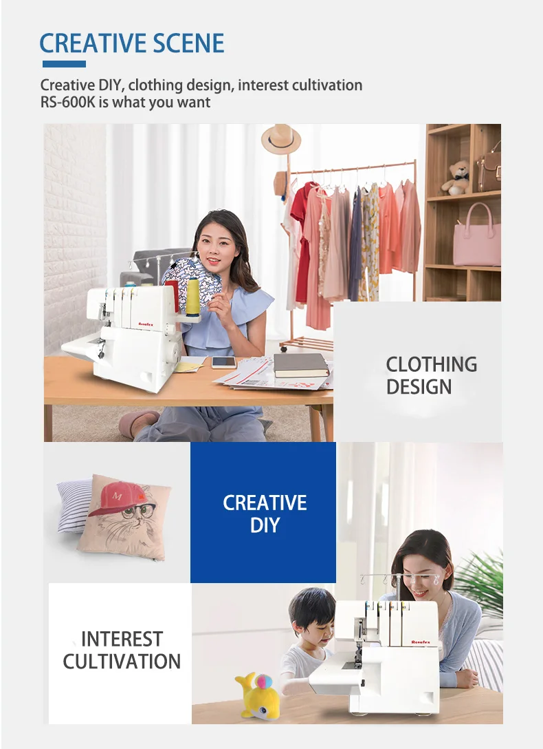 Rosatex Rs-600k  3-4 Threads Adjustable Stitch Length portable overlock sewing machine