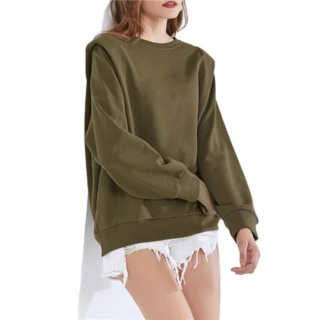 Spring 2021 Trendy Shoulder Pads Top O Neck Long Sleeve Loose Korean Sweatshirt Female Full Sleeves Casual T-shirt For Women