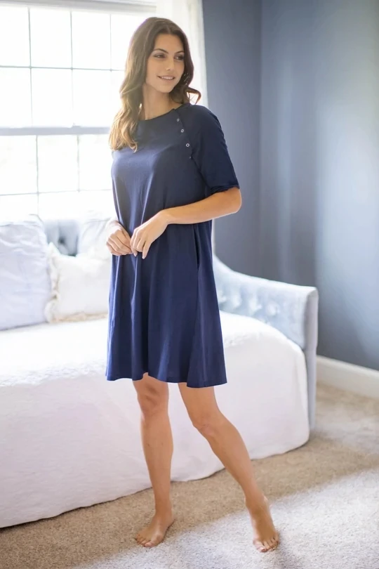 OEM Solid Color Health Care Full Buttons at Back Hospital Gown Uniform 100% Cotton Patient Gown