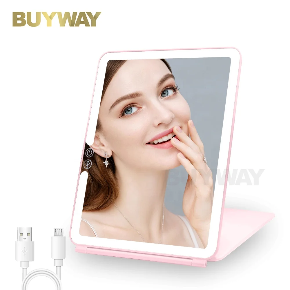 Make Up LED Mirror Lighted Touch Screen Travel Makeup Mirror Cosmetic Folding Portable With Adjustable LED Light Makeup Mirror