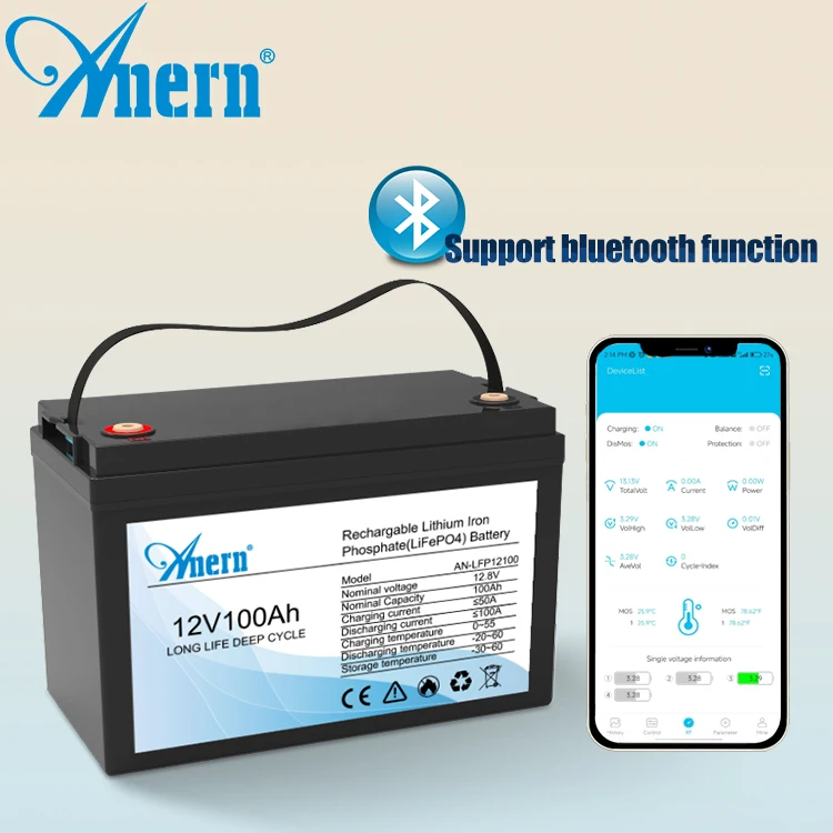 Anern lifepo4 литий-ионные аккумуляторы 12 В 100ah для домашней солнечной системы
