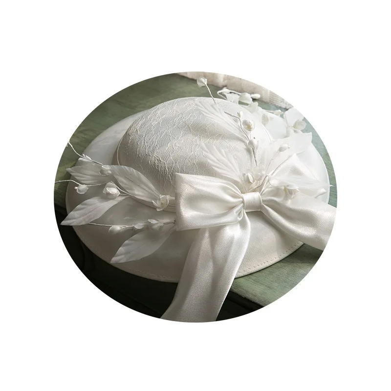 Шляпа Женская атласная с бантом, элегантная белая Панама от солнца в французском ретро-стиле, свадебный аксессуар для фотосъемки, для банкета