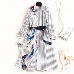 B23960A Striped dress autumn shirt dress fashion patchwork long dress