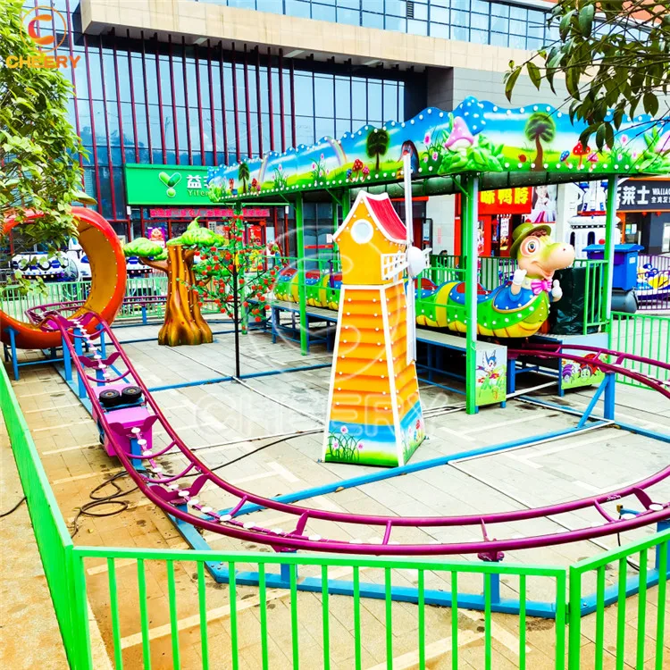 Customized theme park equipment kiddie game cheap 12 seats sliding Dinosaur roller coaster rides sale