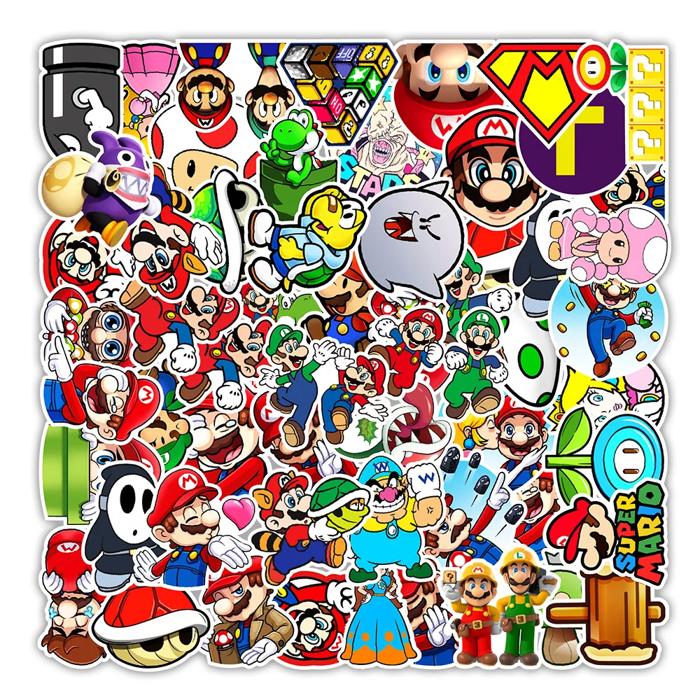 100pcs Different Designs Waterproof Removable Decorative PVC Mario Cartoon Guitar Skateboard Trolley Case Car Laptop Stickers