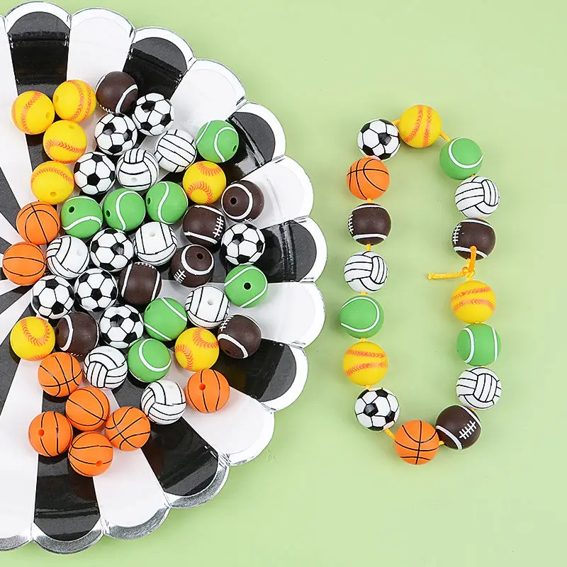 Wholesales Jewelry BPA Free Baby Chew Soft Loose Round Silicone Teething Beads 7Colors  or Custom Color 15 mm silicone beads