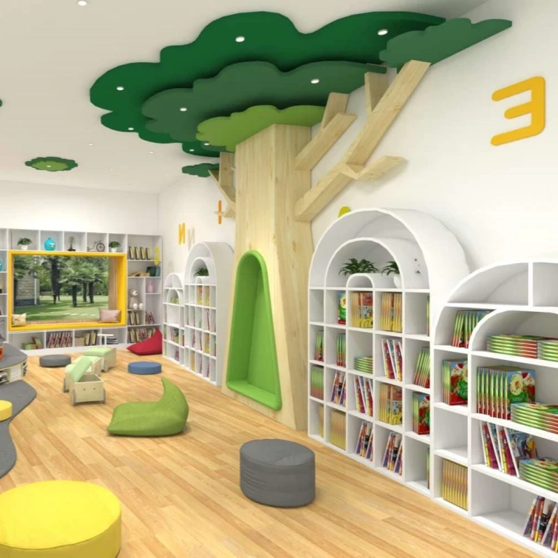 Chiquitos school library modern furniture Creative Design Library Furniture for Kid Daycare Bookshelf Wooden Reading Room Design