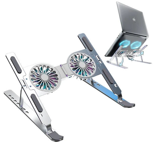 2022 Fashion Design Slim Foldable Adjustable Notebook Stand Cooler Portable Double Fan Aluminium Laptop Cooling Pads For Home