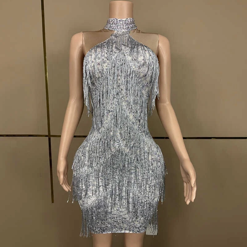 Women Summer Sexy Open Back Roaring V-Neck Great Gatsby Costume Evening Party Mini Dress Fringed Embellished dresses