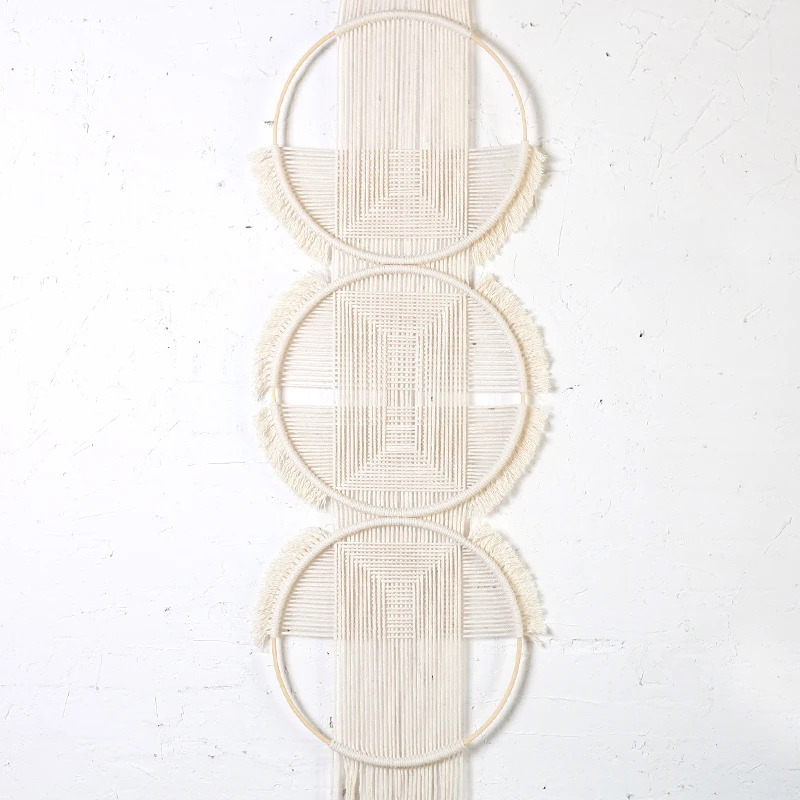 3 Rings Hand Woven Macrame Wall Hanging Tapestry Mexican Bohemian Home College Dorm Farmhouse Decoration Tapestry