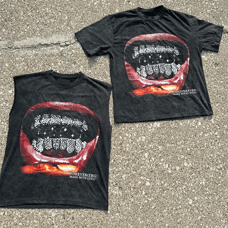 Custom Print Logo Graphics Tee High Quality Oversized Heavyweight Vintage Acid Wash Sleeveless O-Neck T-Shirts For Men