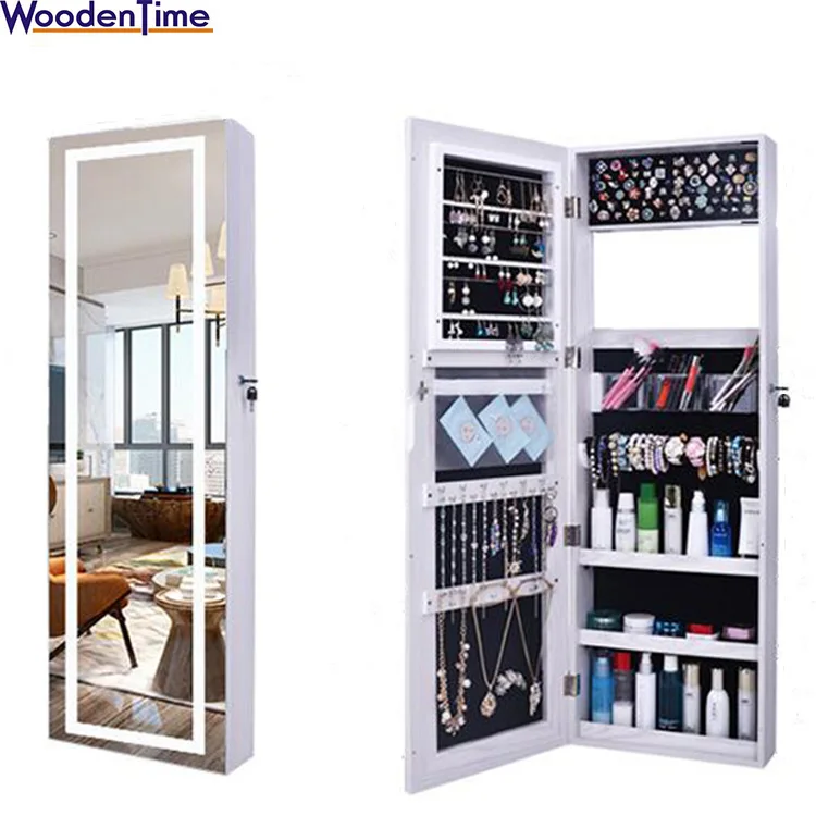 
Living Room Decoration Standing Wooden Mirrored Jewelry Cabinet 